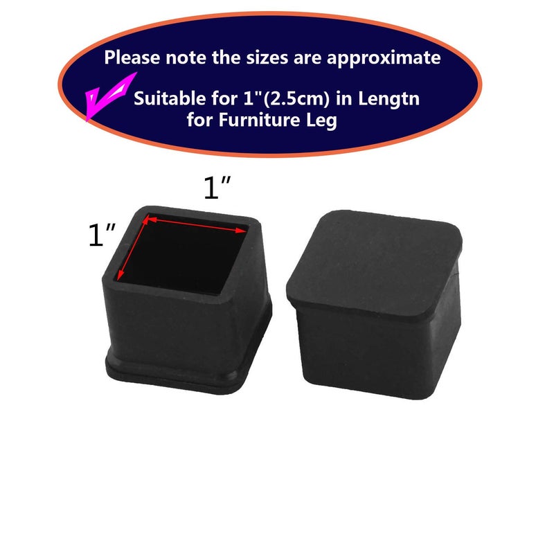 SpzcdZa 1 inch x1 inch Rubber Square Feet Furniture Table Chair Leg Foot Cover Caps Chair Leg Floor Protectors, Wood Floor Protector 1" x 1" 12pcs Black - Image 2